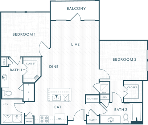 Floor plan for 2 beds, 2 baths, 1204 sqft